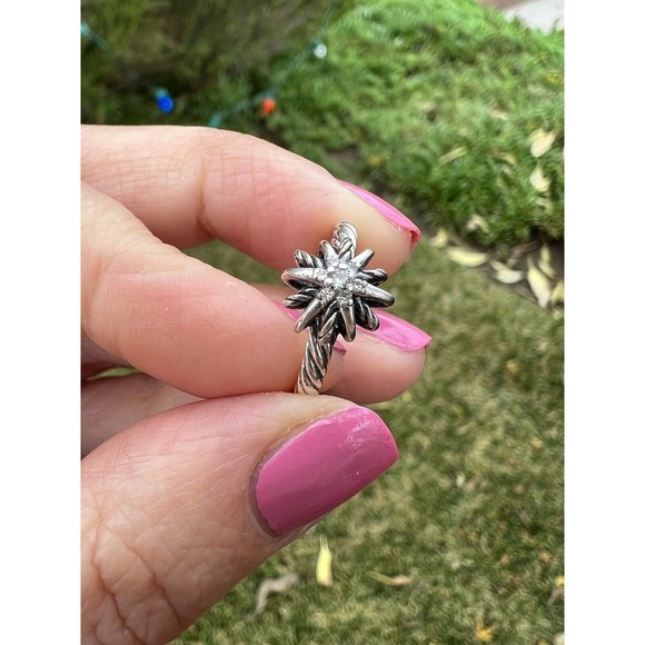 DAVID YURMAN STERLING SILVER STARBURST RING WITH SEVEN DIAMONDS CENTER - Picture 4 of 6